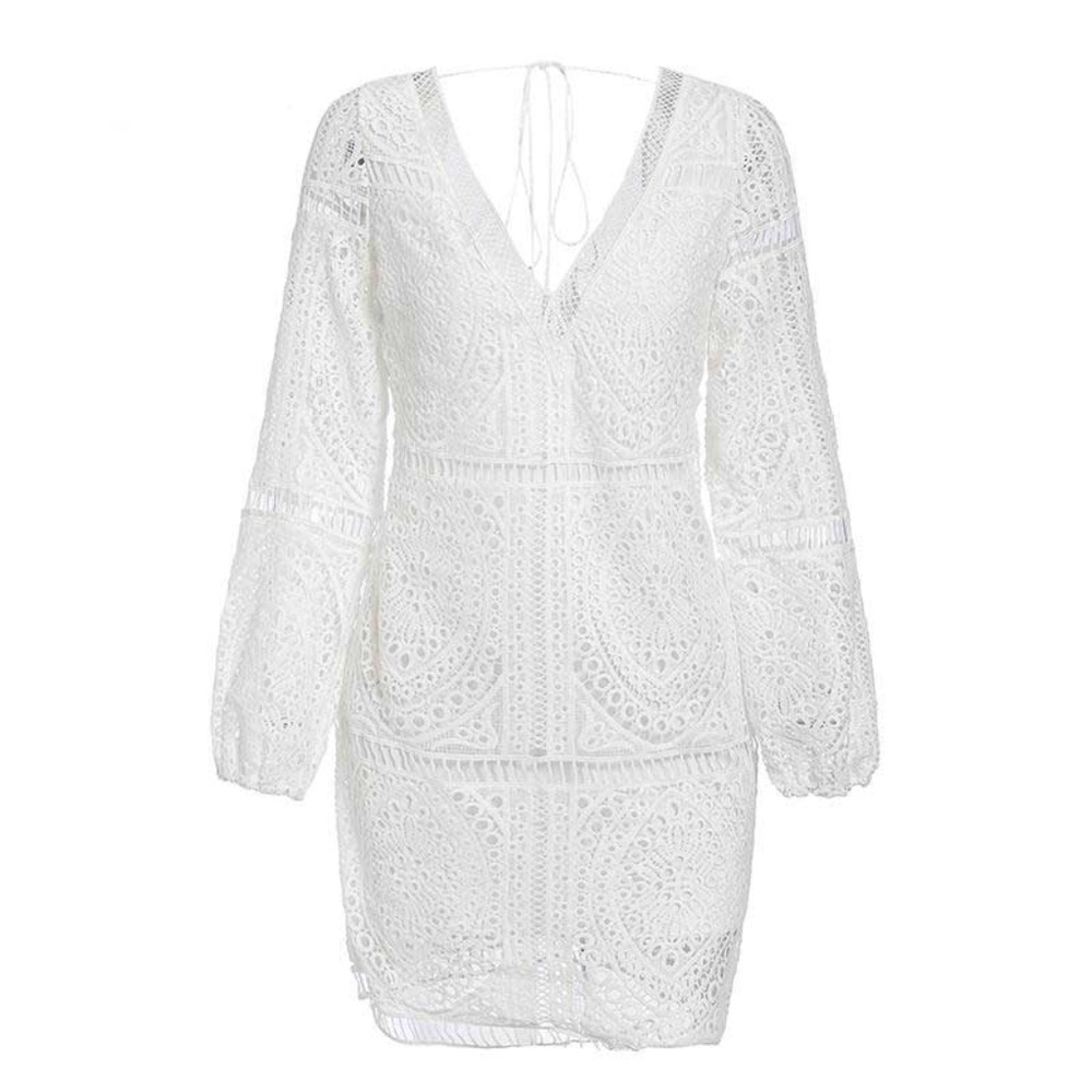 Boho chic Low back vneck White dress - Picture 4 of 6